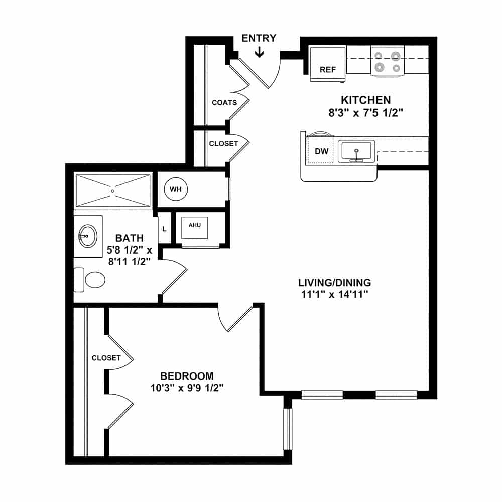 Style A5 1 Bedroom | 1 Bath 579 Square Feet $Call for Pricing