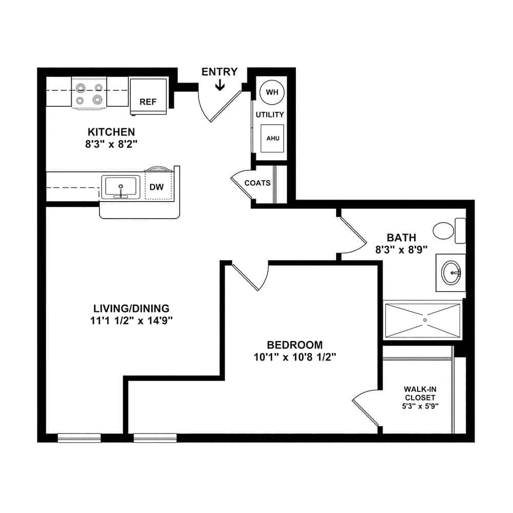 Style A6 1 Bedroom | 1 Bath 569 Square Feet $Call for Pricing