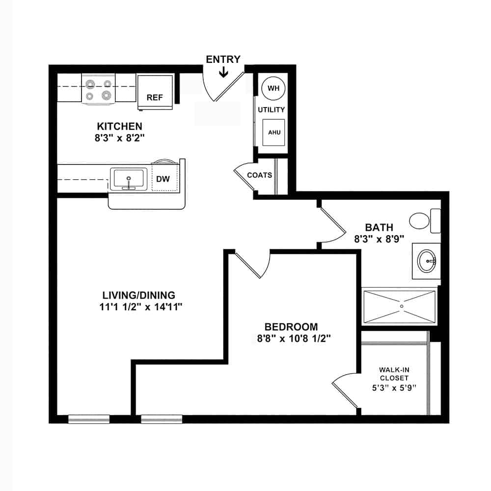 Style A7 1 Bedroom | 1 Bath 550 Square Feet $Call for Pricing