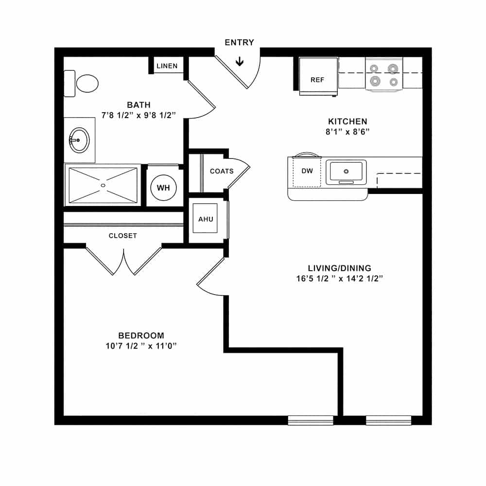 Style A8 1 Bedroom | 1 Bath 579 Square Feet $Call for Pricing